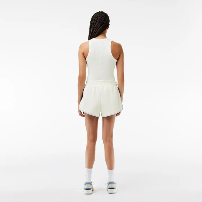 Shorts and Skirts Women Lacoste Women039s Contrast Seam Piqu Shorts White Navy Blue Light Blue It4