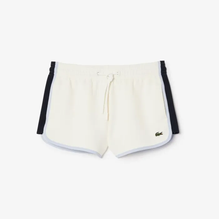 Shorts and Skirts Women Lacoste Women039s Contrast Seam Piqu Shorts White Navy Blue Light Blue It4