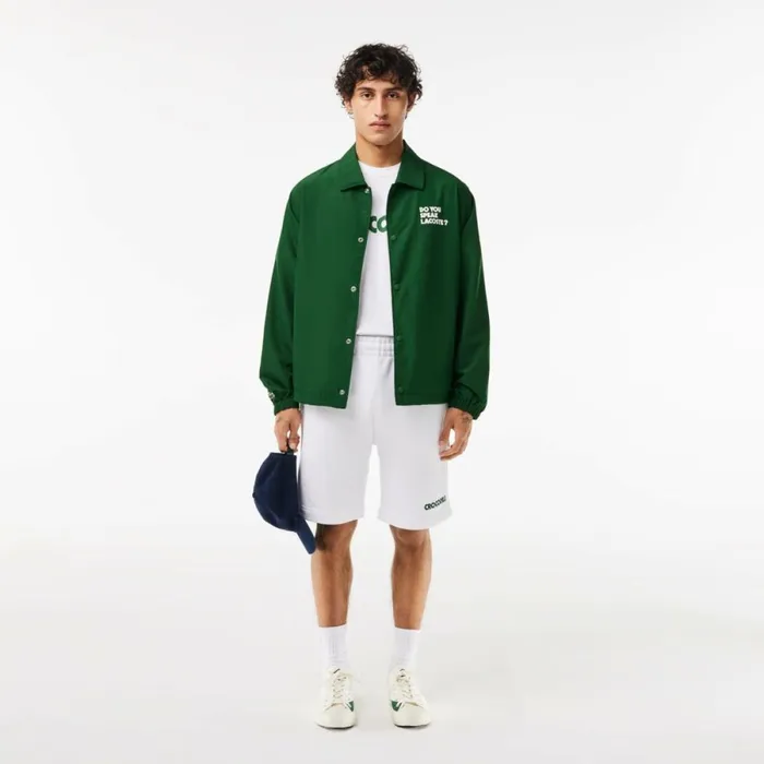 Shorts and Swim Men Lacoste Men039s Embroidered Slogan Fleece Shorts White 001