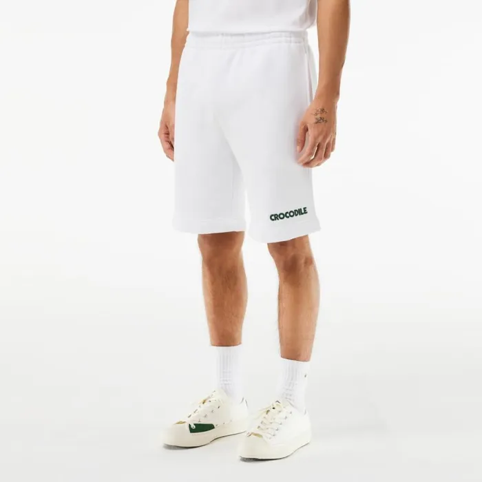 Shorts and Swim Men Lacoste Men039s Embroidered Slogan Fleece Shorts White 001