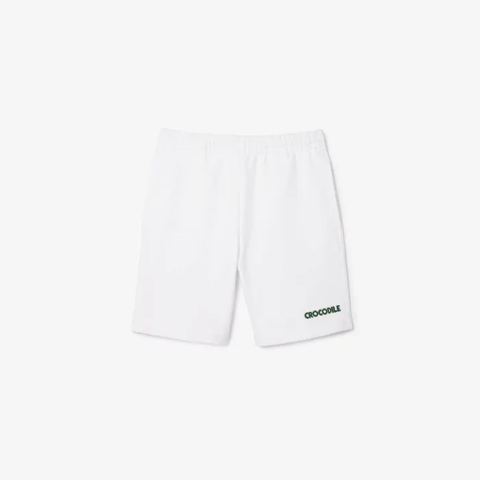 Shorts and Swim Men Lacoste Men039s Embroidered Slogan Fleece Shorts White 001