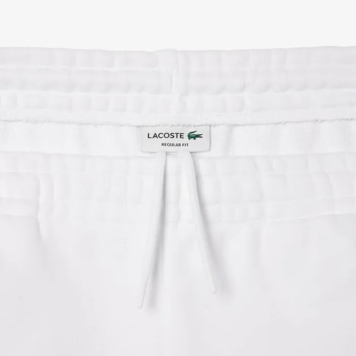 Shorts and Swim Men Lacoste Men039s Embroidered Slogan Fleece Shorts White 001