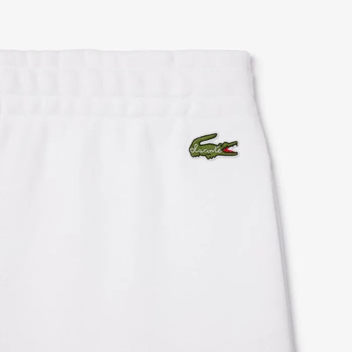 Shorts and Swim Men Lacoste Men039s Embroidered Slogan Fleece Shorts White 001