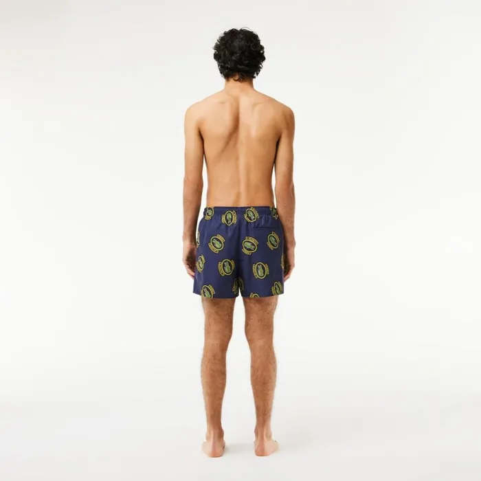 Shorts and Swim Men Lacoste Men039s Logo Badge Swim Trunks Navy Blue Yellow Z57