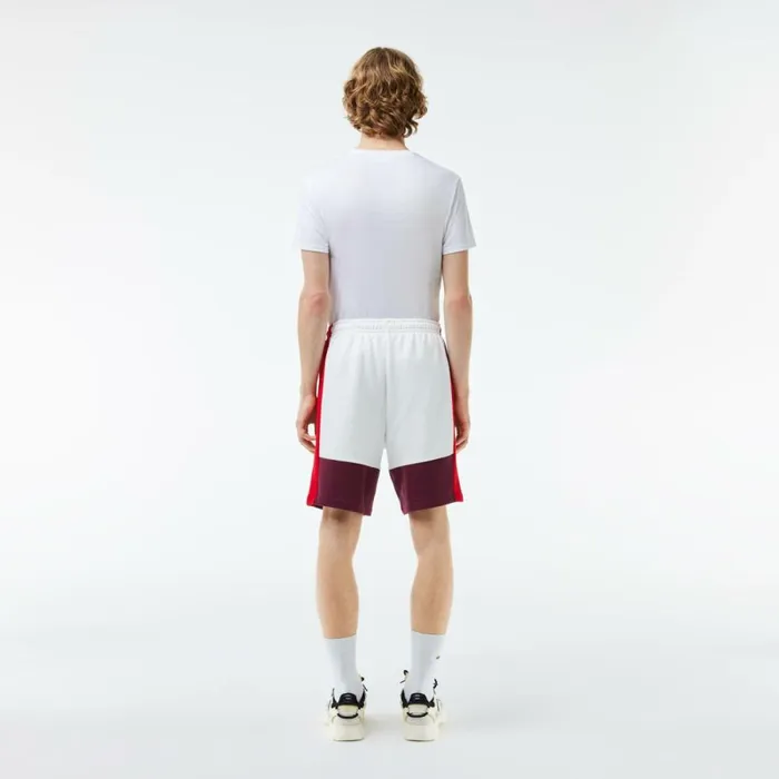 Shorts and Swim Men Lacoste Men039s Regular Fit Brushed Fleece Colorblock Shorts White Red Bordeaux Ig7