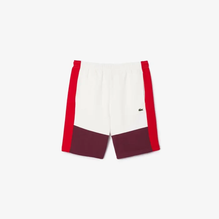 Shorts and Swim Men Lacoste Men039s Regular Fit Brushed Fleece Colorblock Shorts White Red Bordeaux Ig7