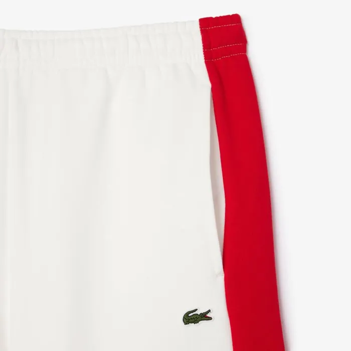 Shorts and Swim Men Lacoste Men039s Regular Fit Brushed Fleece Colorblock Shorts White Red Bordeaux Ig7