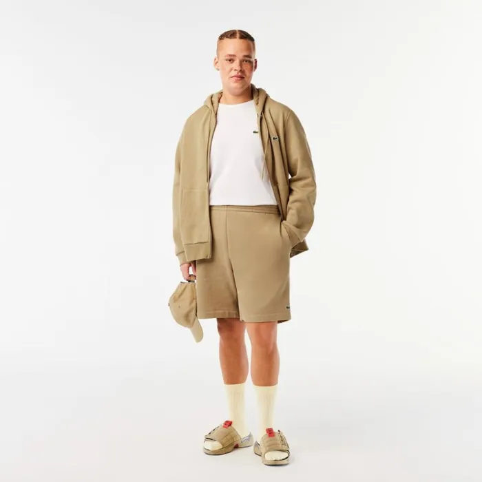 Shorts and Swim Men Lacoste Men039s Regular Fit Fleece Shorts Beige Cb8