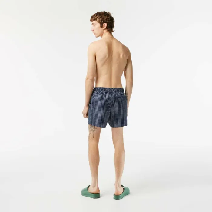 Shorts and Swim Men Lacoste Mens Checked Swim Trunks Navy Blue White Xch