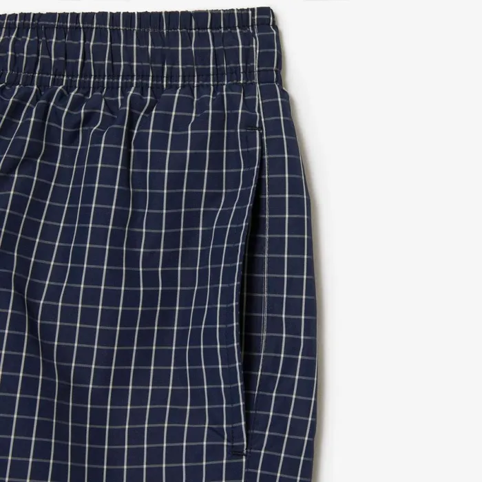 Shorts and Swim Men Lacoste Mens Checked Swim Trunks Navy Blue White Xch
