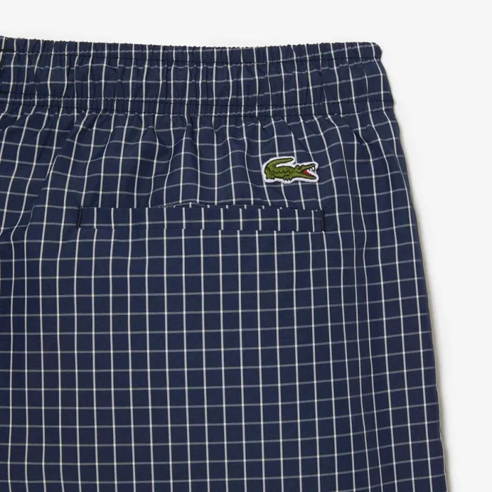 Shorts and Swim Men Lacoste Mens Checked Swim Trunks Navy Blue White Xch