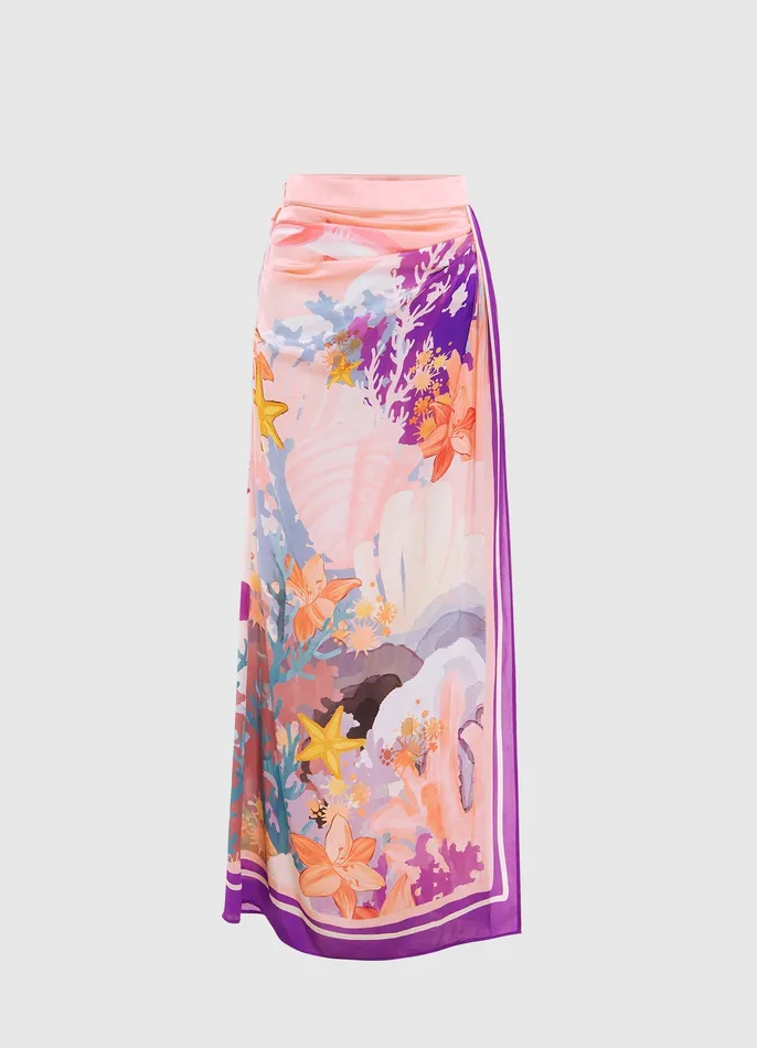 Skirts LEO LIN Women Estella Wrap Midi Skirt 8211 Neptune Print in Coral