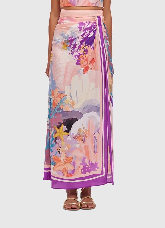 Skirts LEO LIN Women Estella Wrap Midi Skirt 8211 Neptune Print in Coral