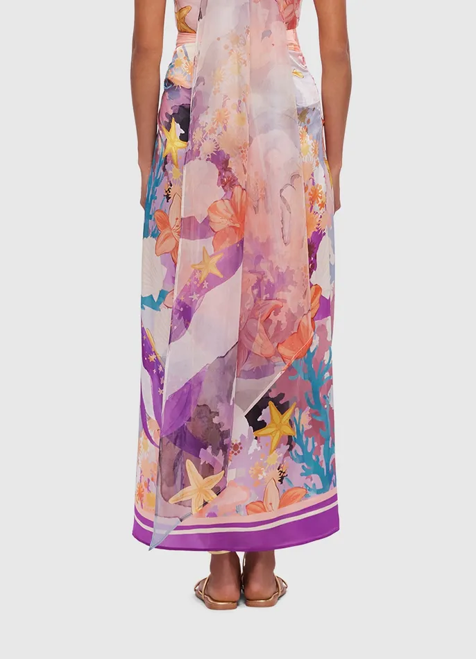 Skirts LEO LIN Women Estella Wrap Midi Skirt 8211 Neptune Print in Coral