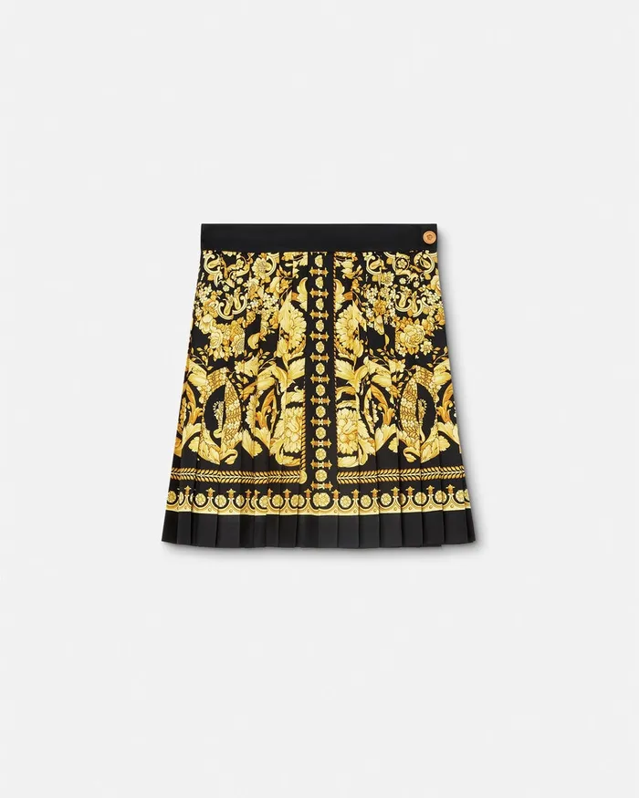 Skirts Women Versace Barocco Pleated Silk Skirt Blackprint
