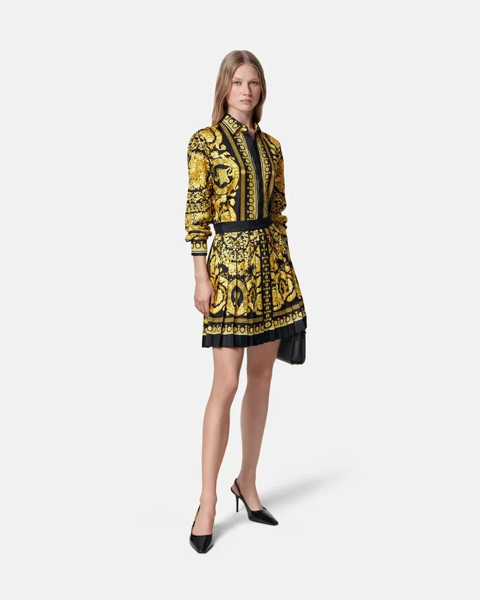 Skirts Women Versace Barocco Pleated Silk Skirt Blackprint
