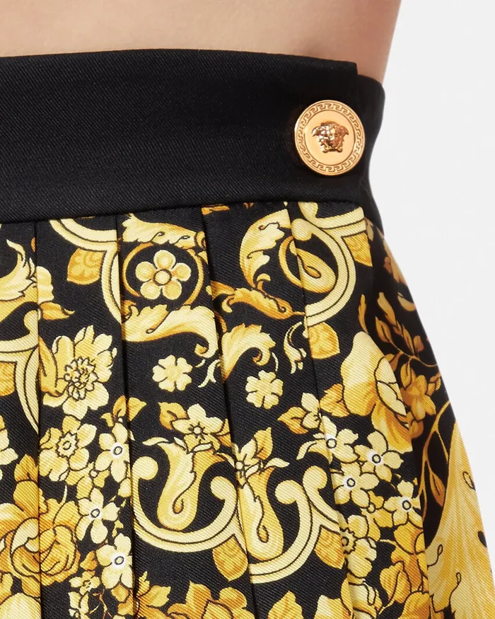 Skirts Women Versace Barocco Pleated Silk Skirt Blackprint