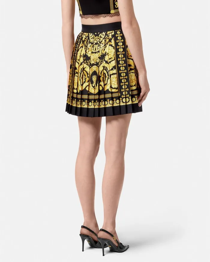 Skirts Women Versace Barocco Pleated Silk Skirt Blackprint