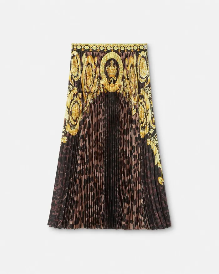 Skirts Women Versace Wild Barocco Pleated Mini Skirt Animalier