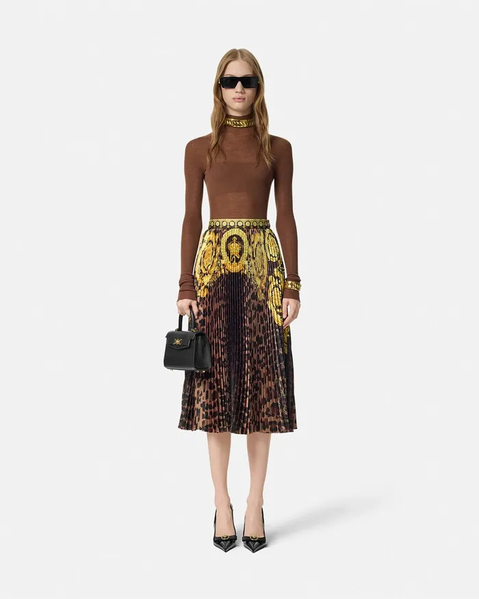 Skirts Women Versace Wild Barocco Pleated Mini Skirt Animalier
