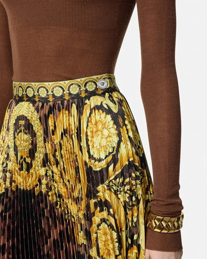 Skirts Women Versace Wild Barocco Pleated Mini Skirt Animalier