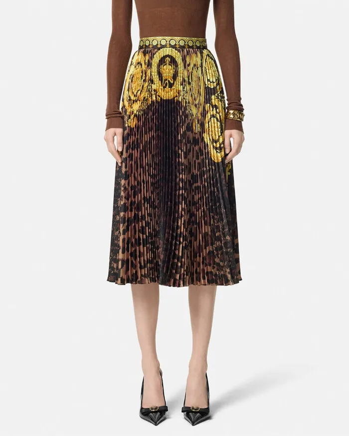 Skirts Women Versace Wild Barocco Pleated Mini Skirt Animalier