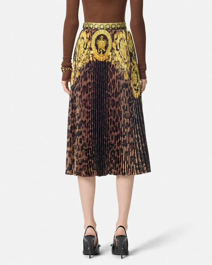 Skirts Women Versace Wild Barocco Pleated Mini Skirt Animalier