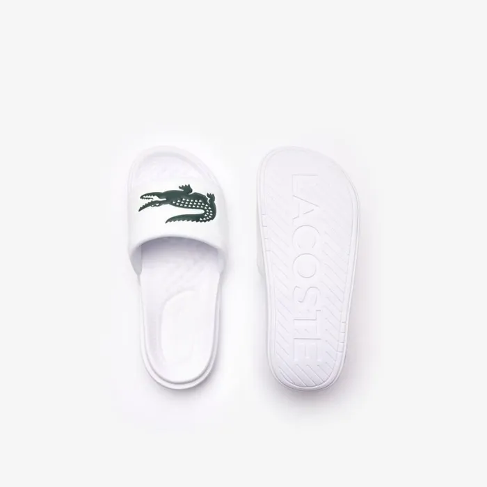 Slides Men Lacoste Men039s Croco Dualiste Logo Strap Slides Whitedark Green 1r5