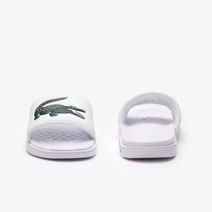 Slides Men Lacoste Men039s Croco Dualiste Logo Strap Slides Whitedark Green 1r5