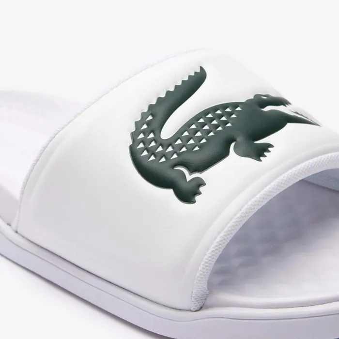 Slides Men Lacoste Men039s Croco Dualiste Logo Strap Slides Whitedark Green 1r5