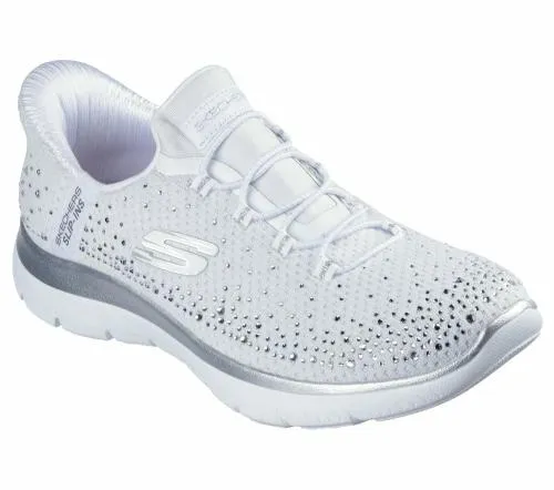 Slipins Summits 8211 Brilliant Shine White Silver Women SKECHERS SlipOn