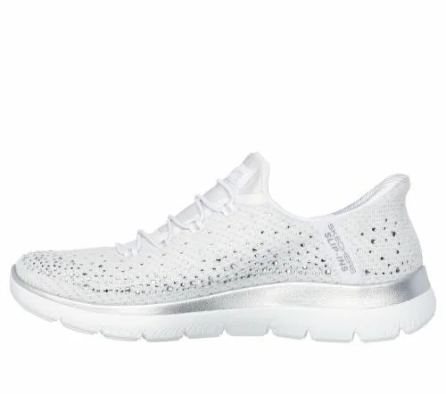 Slipins Summits 8211 Brilliant Shine White Silver Women SKECHERS SlipOn