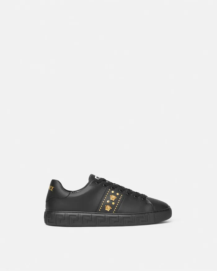Sneakers Men Versace Studded Greca Sneakers Blackgold