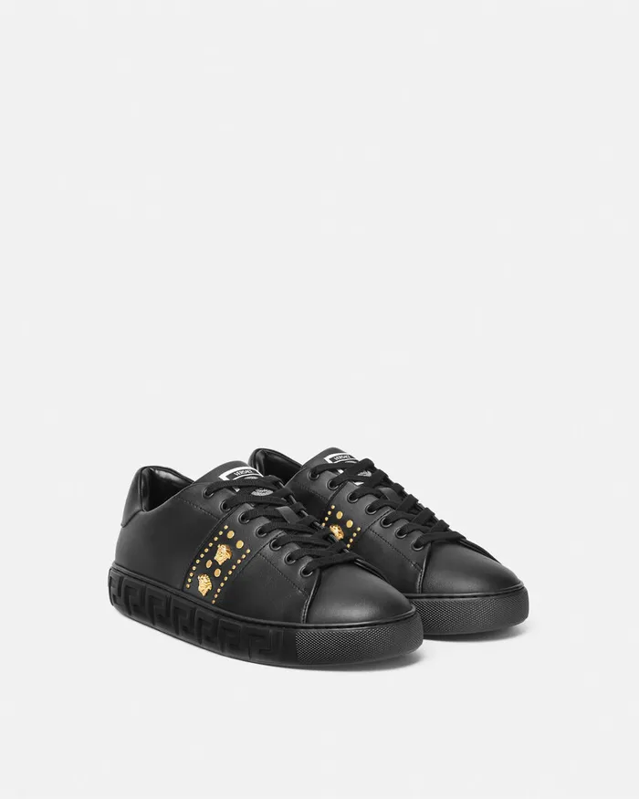 Sneakers Men Versace Studded Greca Sneakers Blackgold