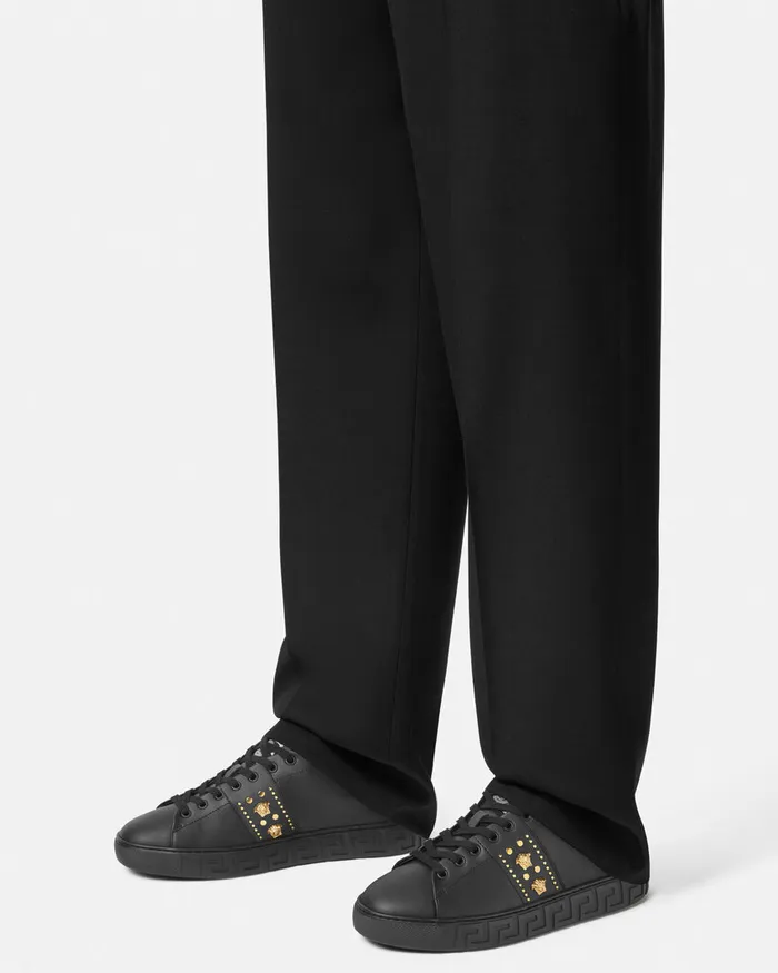 Sneakers Men Versace Studded Greca Sneakers Blackgold