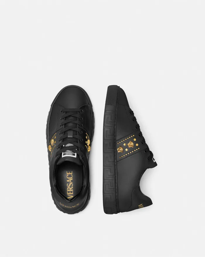 Sneakers Men Versace Studded Greca Sneakers Blackgold