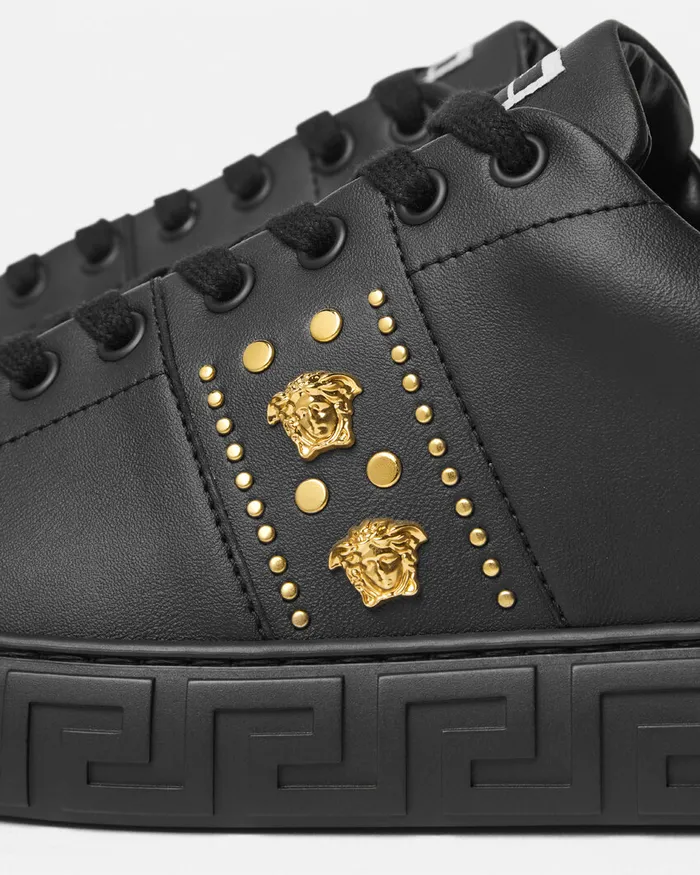 Sneakers Men Versace Studded Greca Sneakers Blackgold