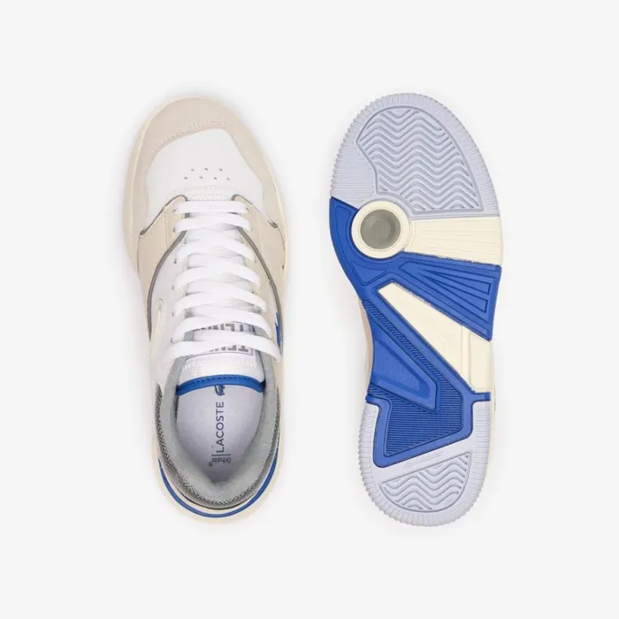 Sneakers Women Lacoste Women039s Lineset Contrasted Collar Leather Sneakers Whitelight Blue 1t3