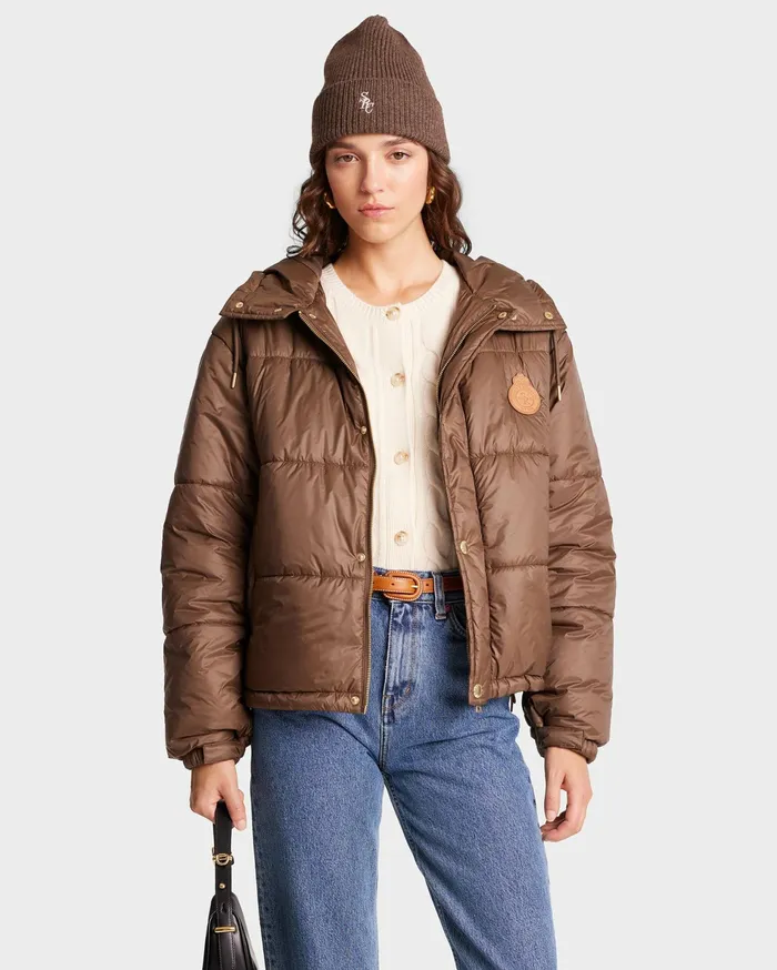 Sporty and Rich Coats Women Crown Puffer Jacket 8211 Chocolate
