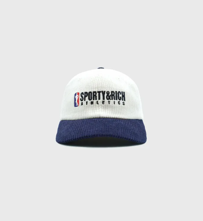 Sporty and Rich Hats Women Team Logo Corduroy Hat 8211 WhiteNavy