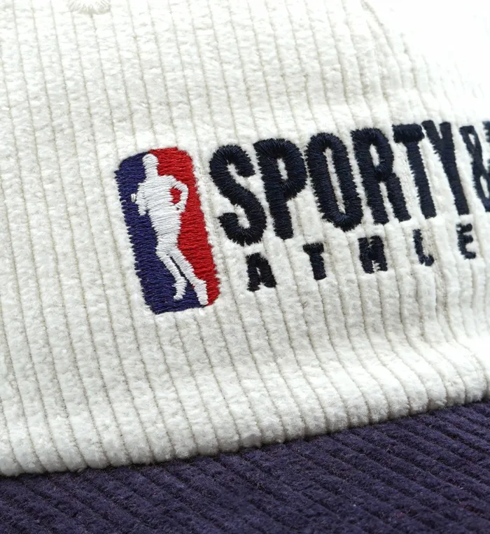 Sporty and Rich Hats Women Team Logo Corduroy Hat 8211 WhiteNavy