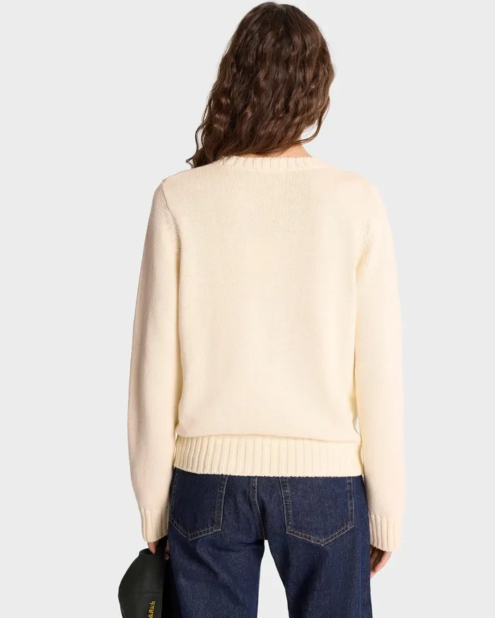 Sporty and Rich Knitwear Women NY Health Crest Knitted Sweater 8211 CreamMerlotGold