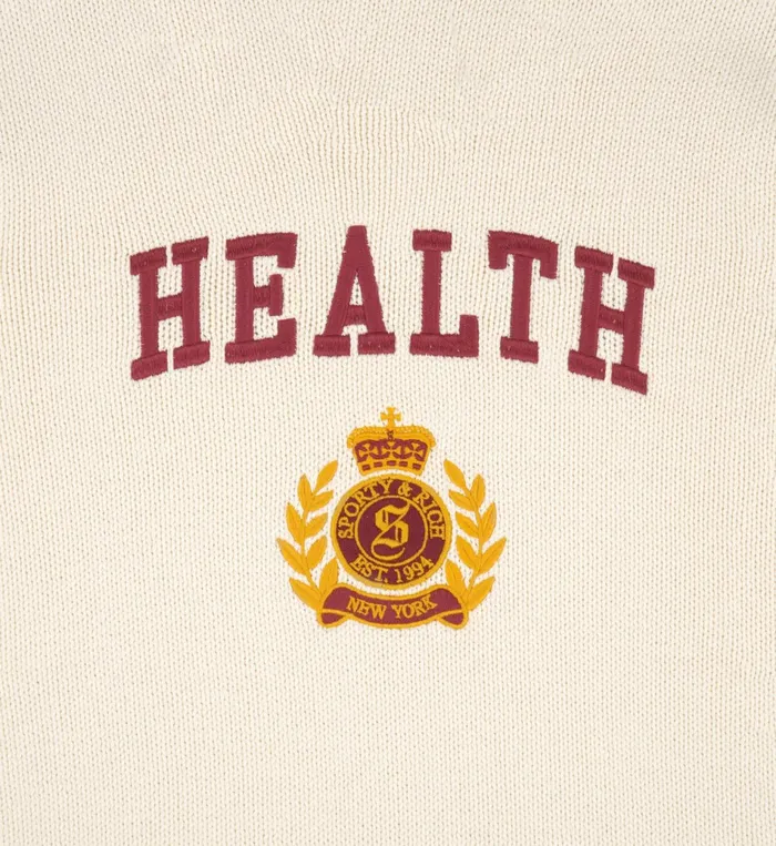 Sporty and Rich Knitwear Women NY Health Crest Knitted Sweater 8211 CreamMerlotGold
