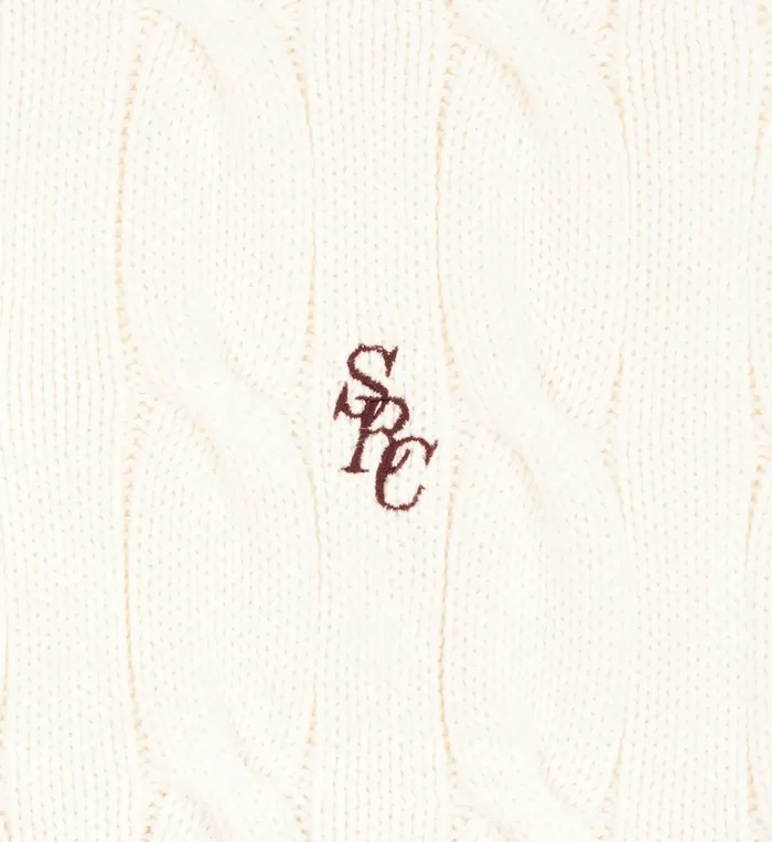 Sporty and Rich Knitwear Women SRC Cableknit VNeck Sweater 8211 Off WhiteMerlot