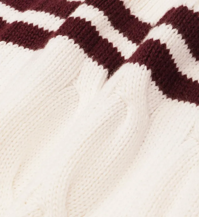 Sporty and Rich Knitwear Women SRC Cableknit VNeck Sweater 8211 Off WhiteMerlot