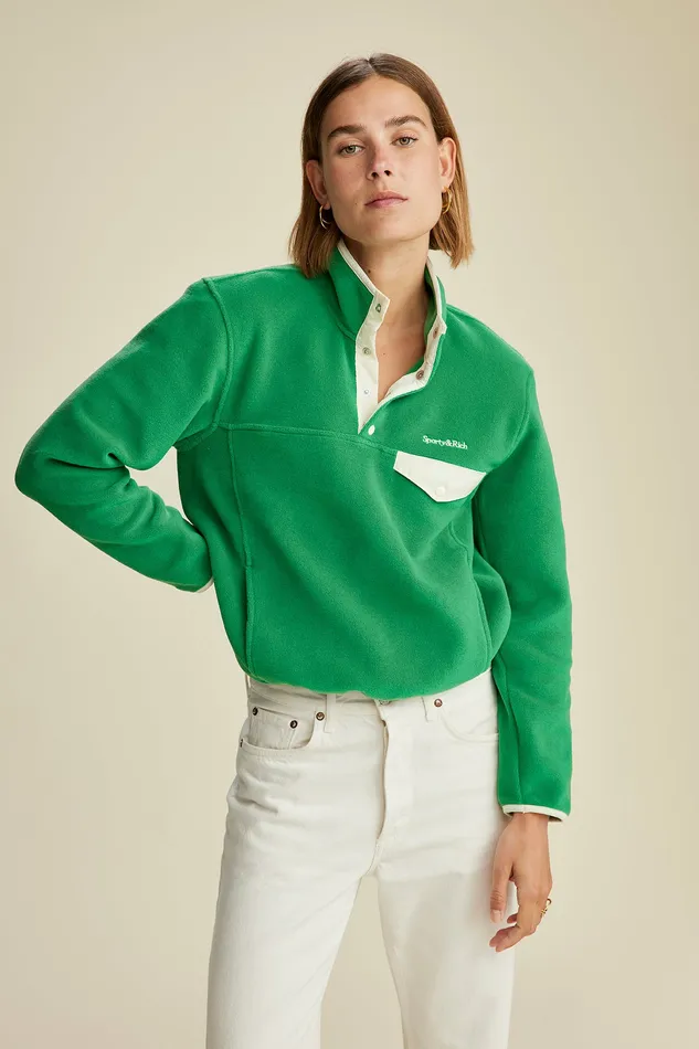 Sporty and Rich Polar Fleece And Sherpa Women Buttoned Polar Sweatshirt 8211 KellyCream