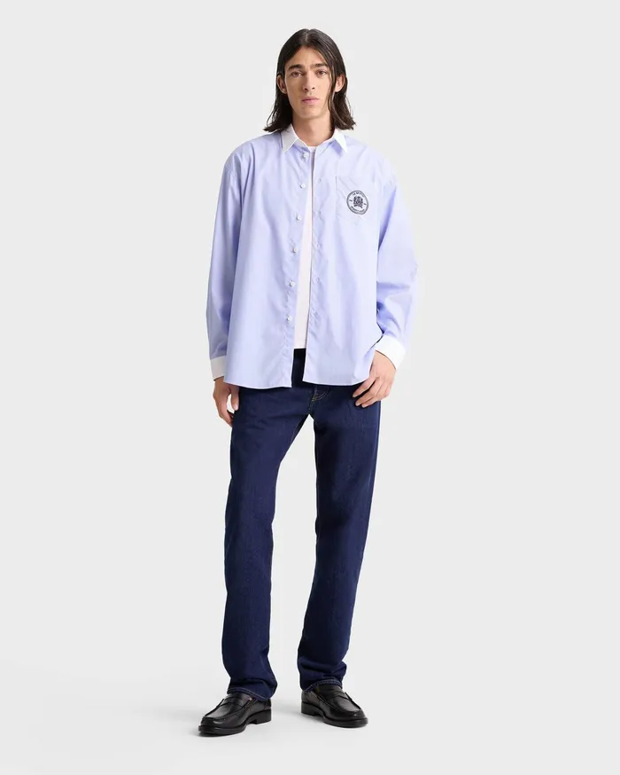 Sporty and Rich Shirting Women Bristol Crest Oversized Shirt 8211 WhiteNavy Stripe