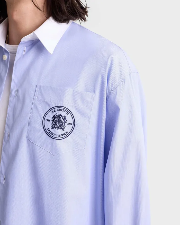 Sporty and Rich Shirting Women Bristol Crest Oversized Shirt 8211 WhiteNavy Stripe