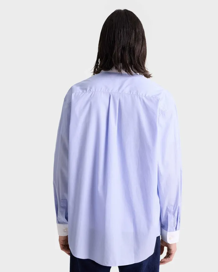 Sporty and Rich Shirting Women Bristol Crest Oversized Shirt 8211 WhiteNavy Stripe
