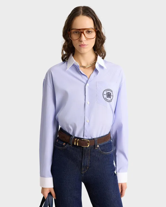 Sporty and Rich Shirting Women Bristol Crest Oversized Shirt 8211 WhiteNavy Stripe